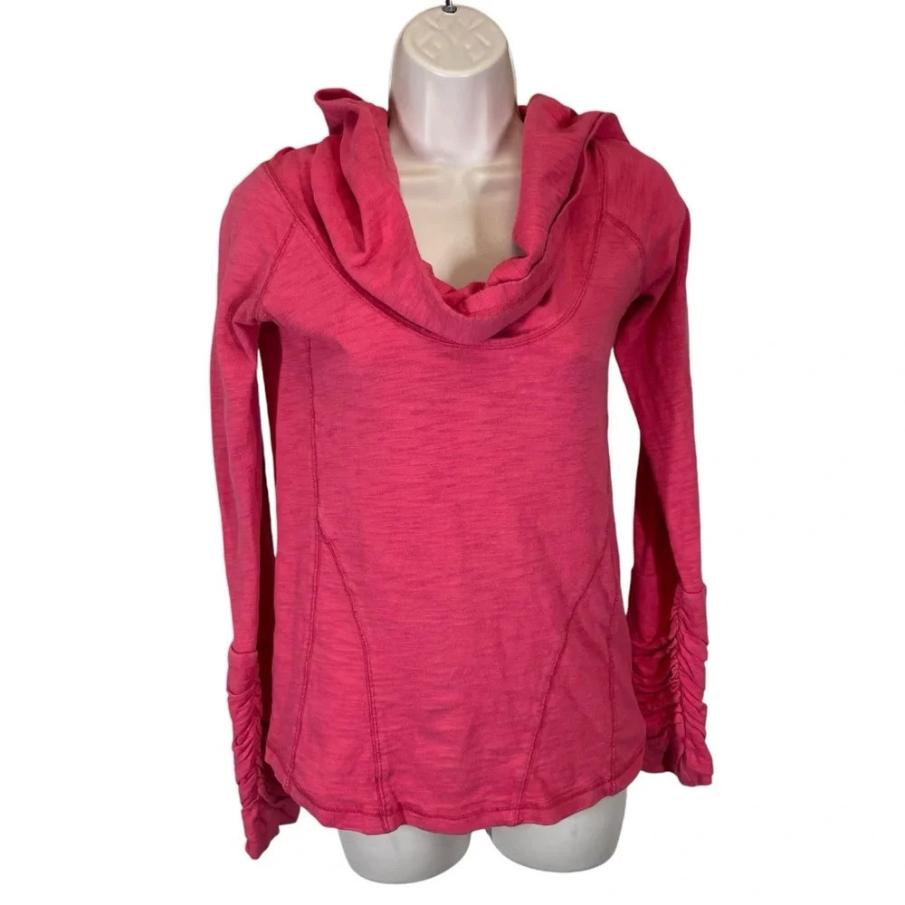 XCVI ruched cowl neck shirt long sleeve pink women’s small hooded